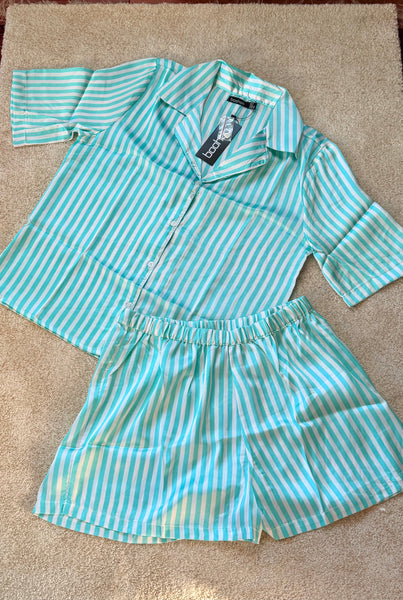 Satin Stripe Shorts Set