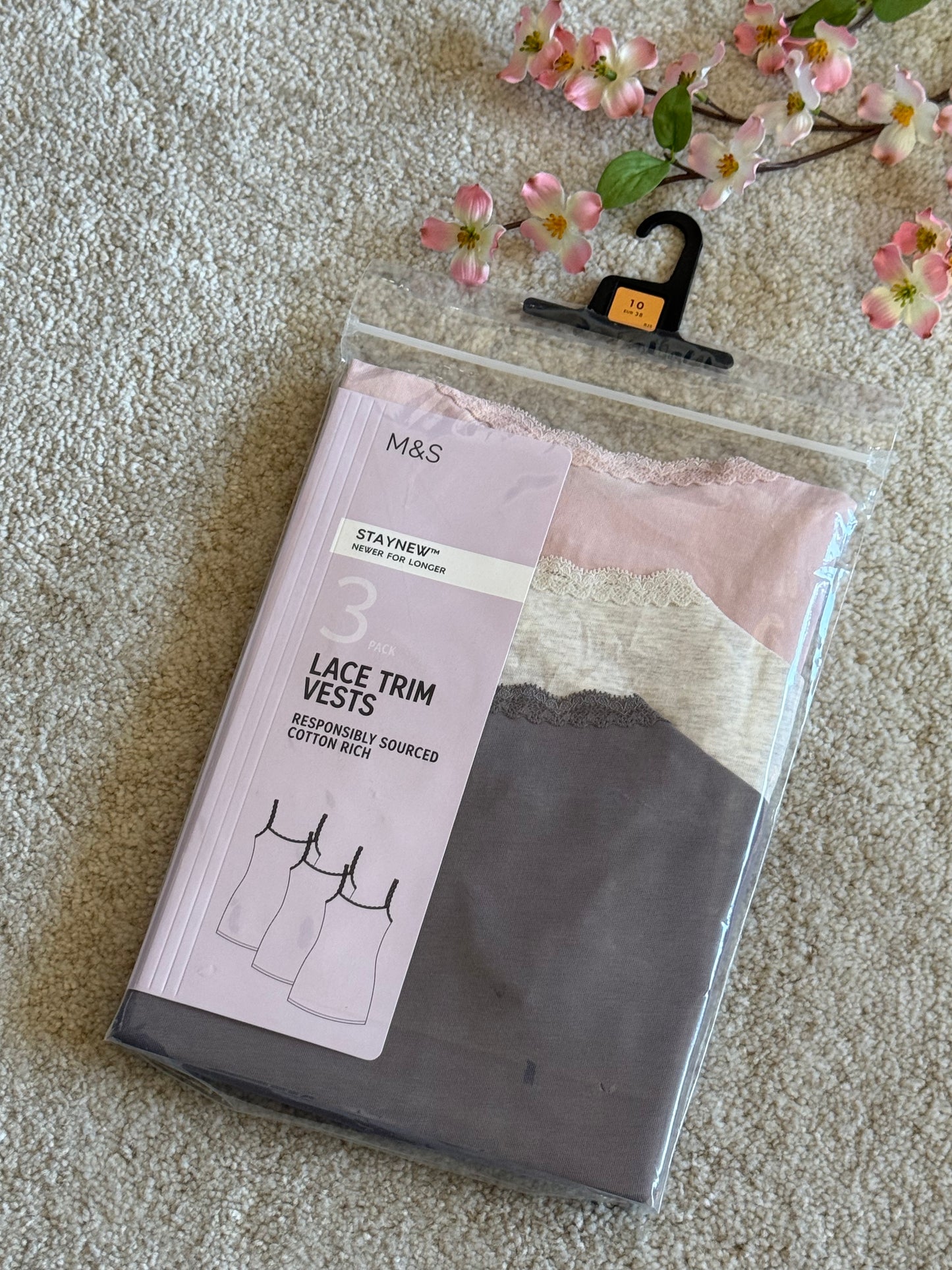 M&S 3 Pack Lace Trim Vests