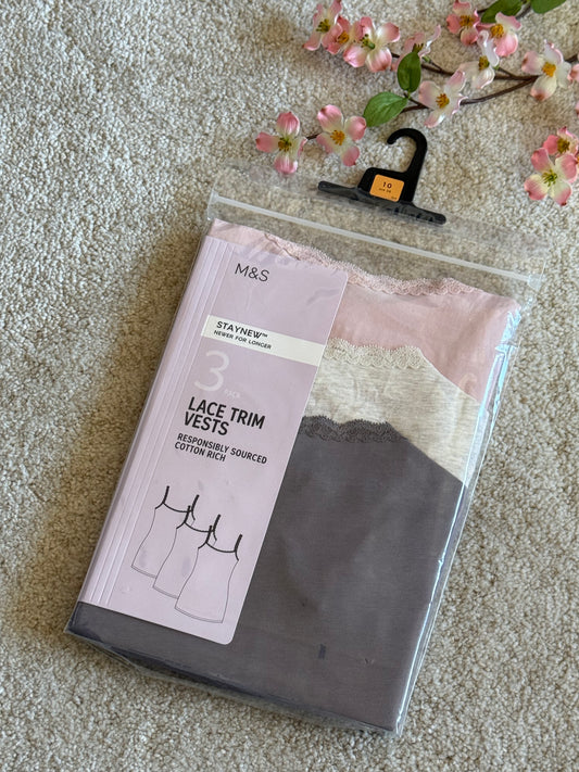 M&S 3 Pack Lace Trim Vests
