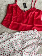 Cherry Print Satin PJ Set