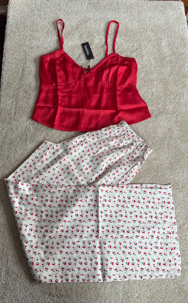 Cherry Print Satin PJ Set