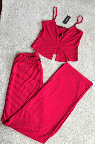 Bow Trim Rib Cami and PJ Set